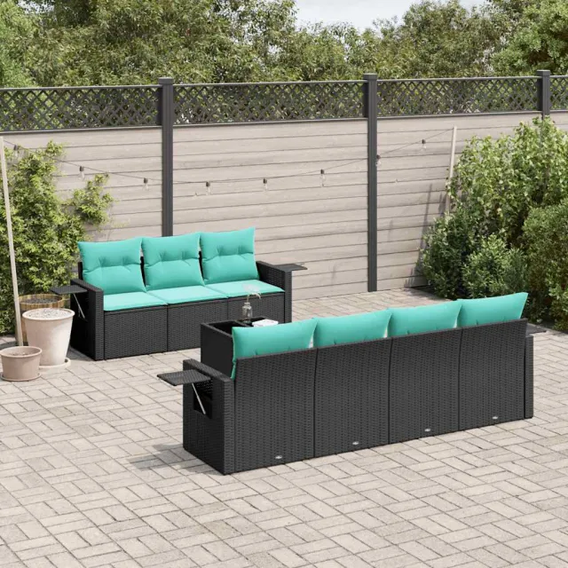 vidaXL 8-delige tuinbankset met kussens, zwart polyrotan, foto 2