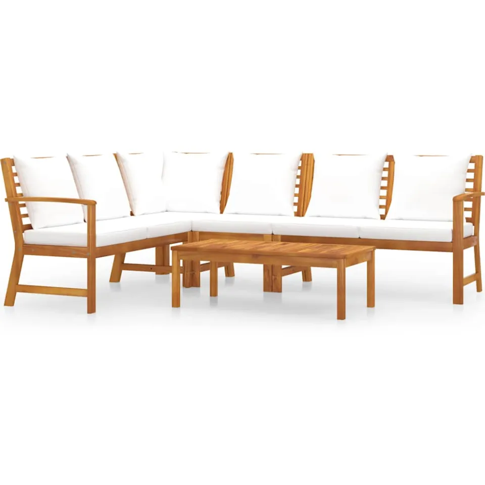 vidaXL 5-delige Loungeset met kussens massief acaciahout crème