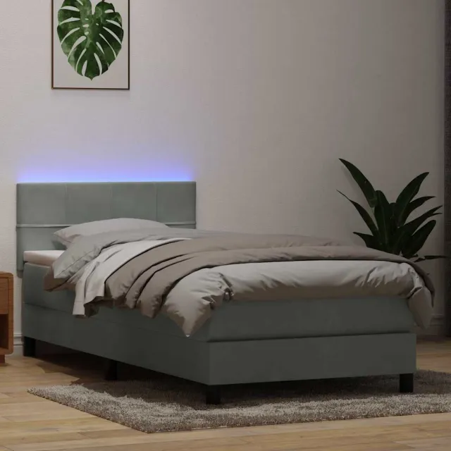 vidaXL Boxspring met matras en LED fluweel lichtgrijs 80x210 cm grijs