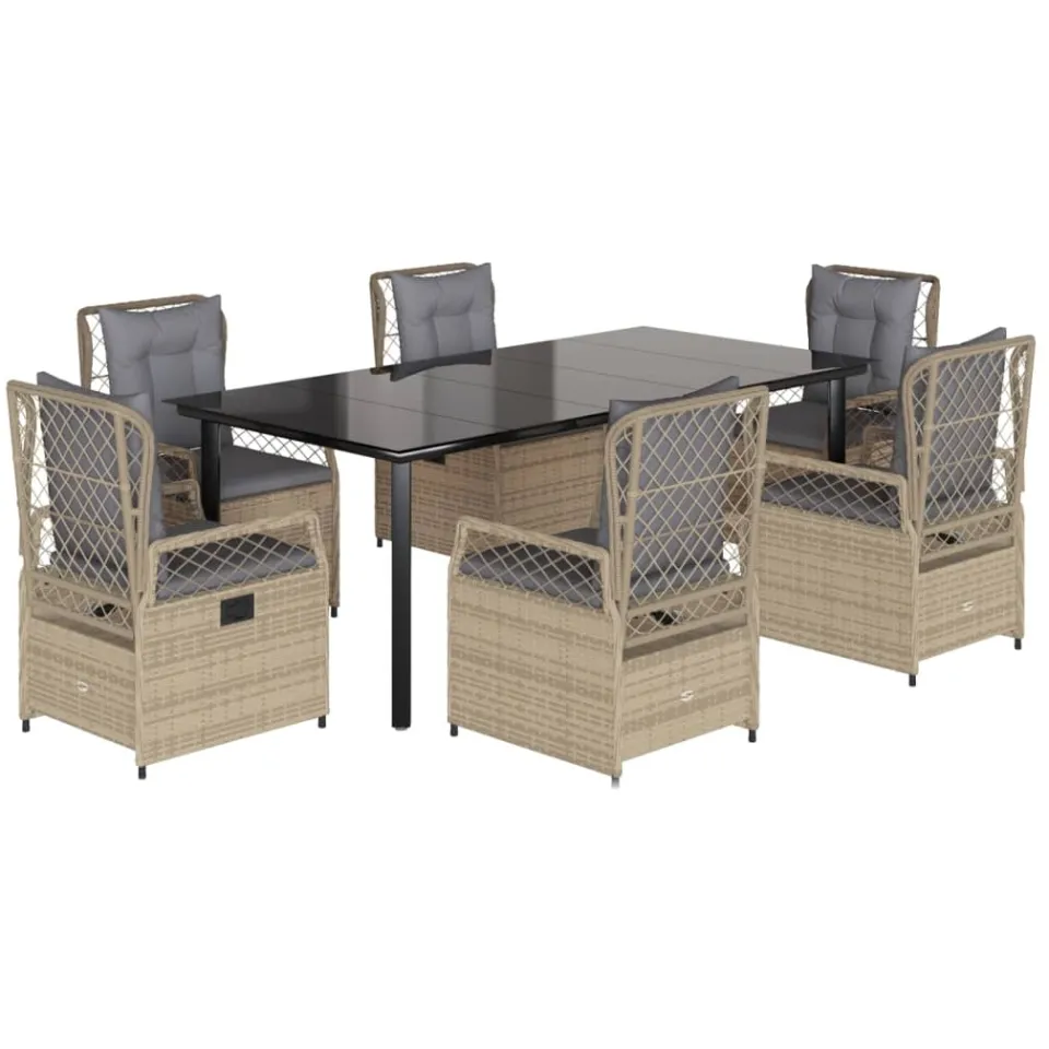 vidaXL 7-delige Tuinset met kussens poly rattan beige, foto 3