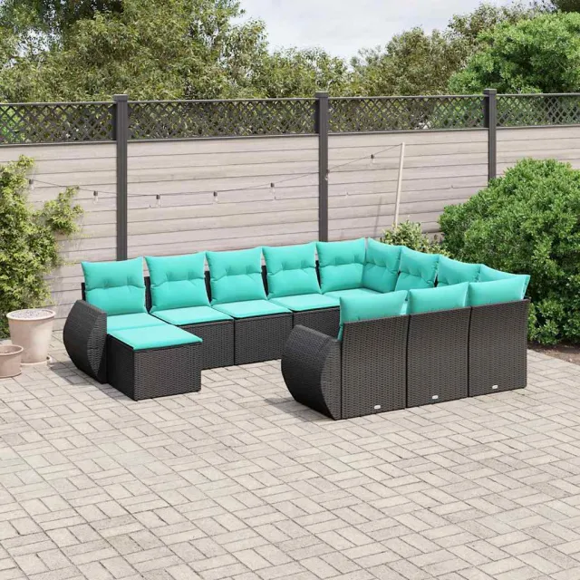 vidaXL 11-delige tuinbankset met kussens, zwart polyrotan, foto 2