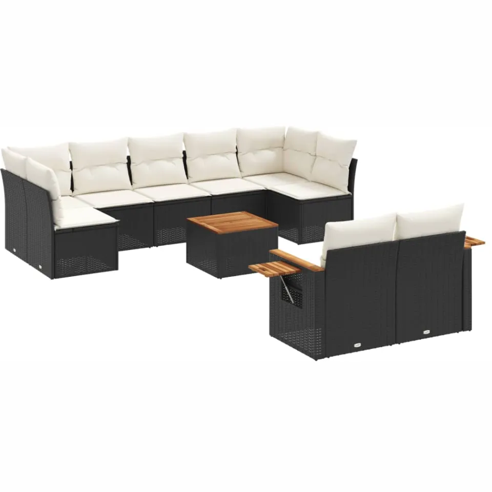 vidaXL 10-delige Loungeset met kussens poly rattan zwart, foto 3