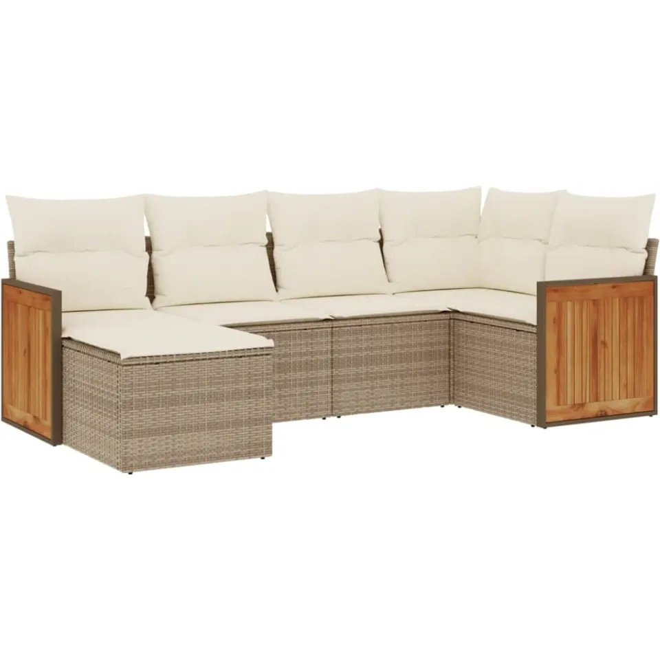 vidaXL 6-delige Loungeset met kussens poly rattan beige, foto 3