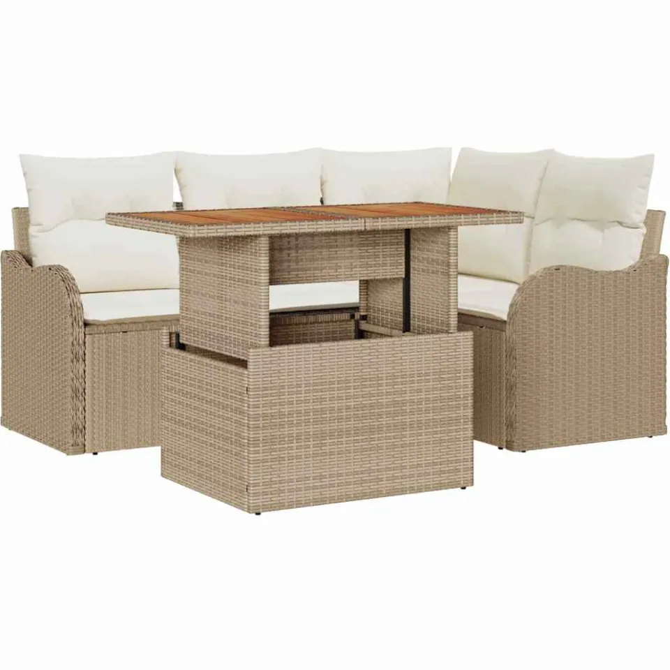 vidaXL Tuin Sofa Set 5 st Beige Poly riet