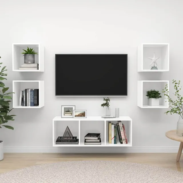 vidaXL 5-delige Tv-meubelset bewerkt hout wit, foto 2