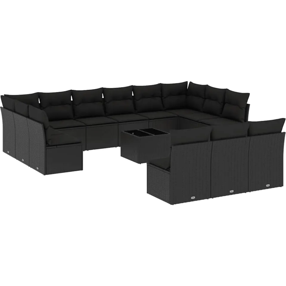 vidaXL 14-delige Loungeset met kussens poly rattan zwart, foto 4