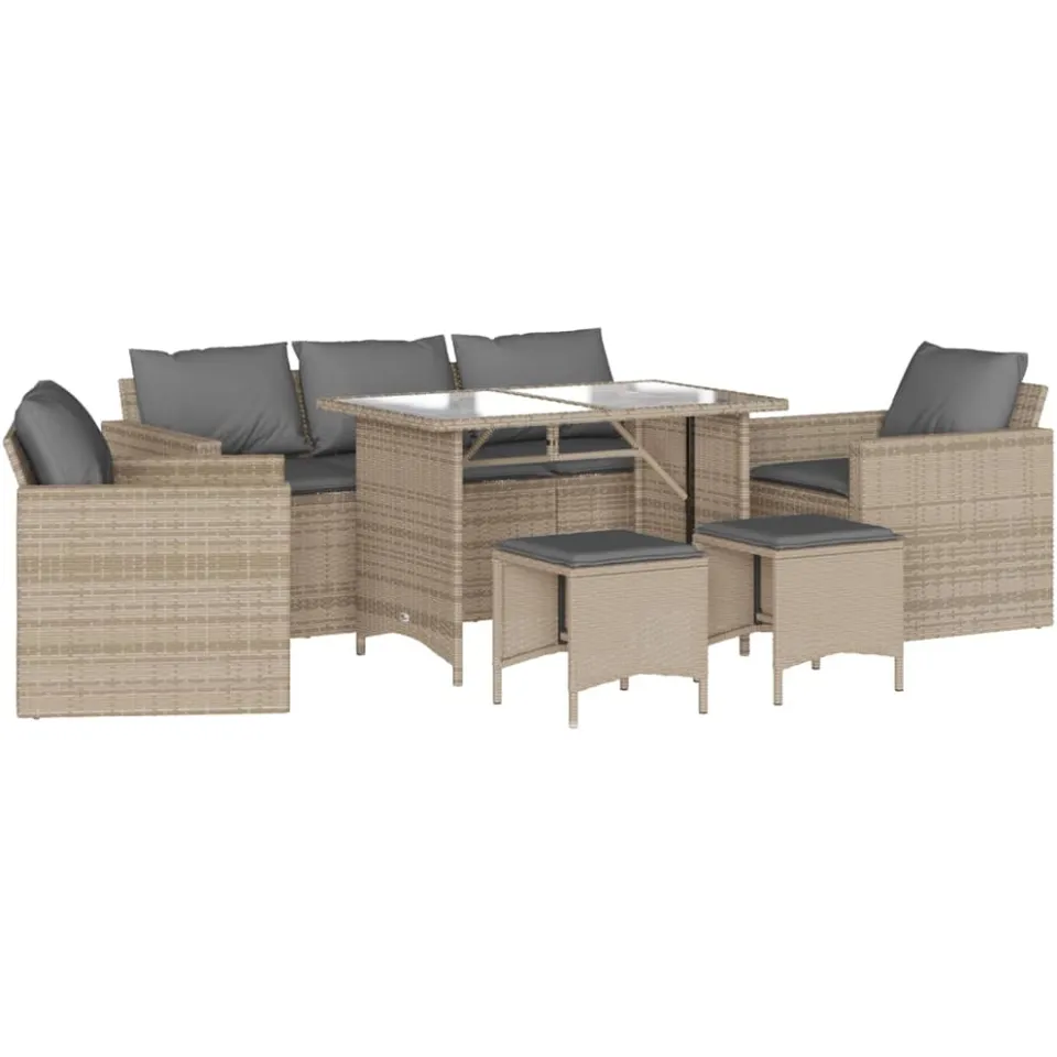 vidaXL 6-delige Loungeset met kussens poly rattan beige, foto 3