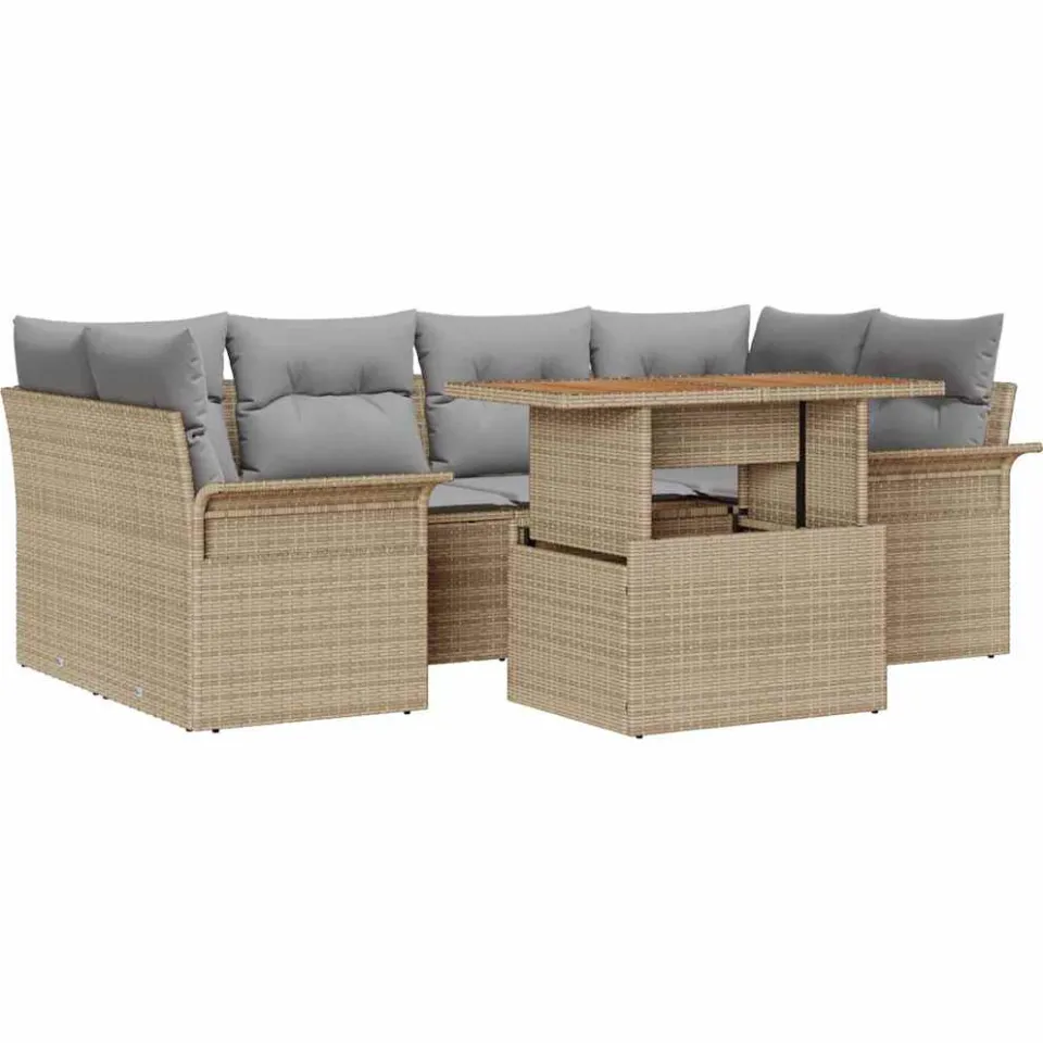 vidaXL Tuin Sofa Set 7 st Beige Poly riet