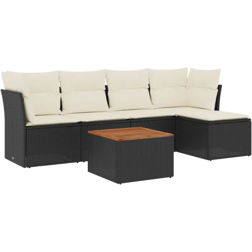 vidaXL 6-delige Loungeset met kussens poly rattan zwart