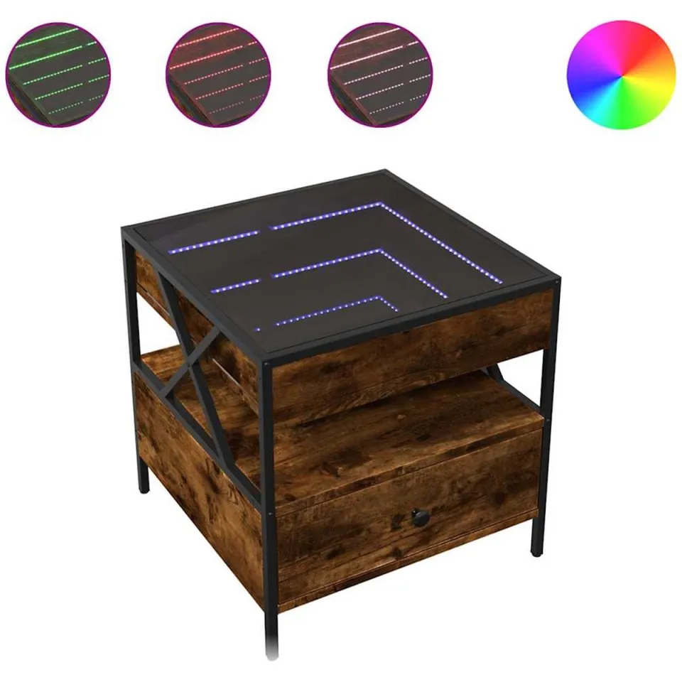 vidaXL Salontafel met Infinity LED 50x50x51 cm gerookt eikenkleurig, foto 3