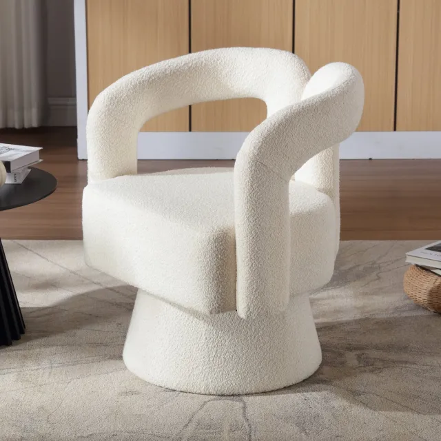 Welltin Fauteuil - Leesstoel - 360° draaibaar - Stof - Metalen onderstel - Verdikt kussen - Hoogwaardige spons - Huidvriendelijk materiaal - Draagvermogen tot 300 pond - Beige