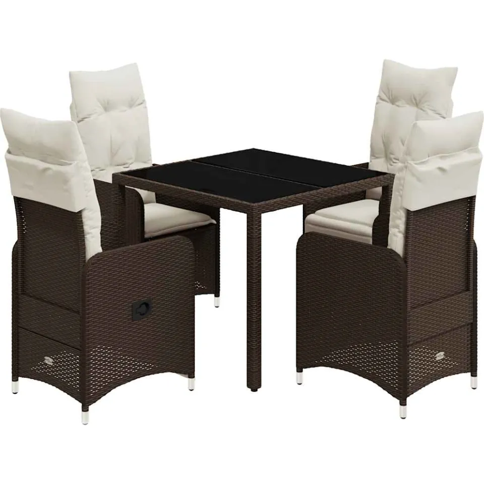 vidaXL 5-delige Bistroset met kussens poly rattan bruin, foto 3