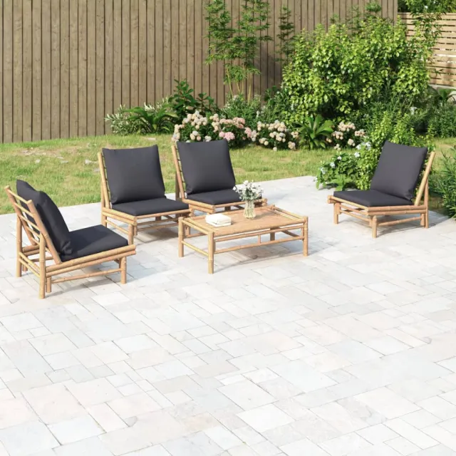 vidaXL 5-delige Loungeset met kussens bamboe donkergrijs bruin