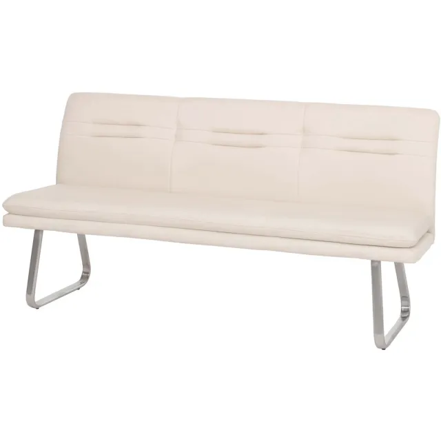 MCW Bank MCW-H70, eetkamerbank, gestoffeerde bank, rugleuning van stof/textiel, geborsteld roestvrij staal ~ crèmebeige 180 cm