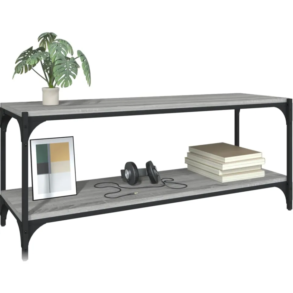 vidaXL Tv-meubel 100x33x41 cm bewerkt hout en staal grijs sonoma eiken