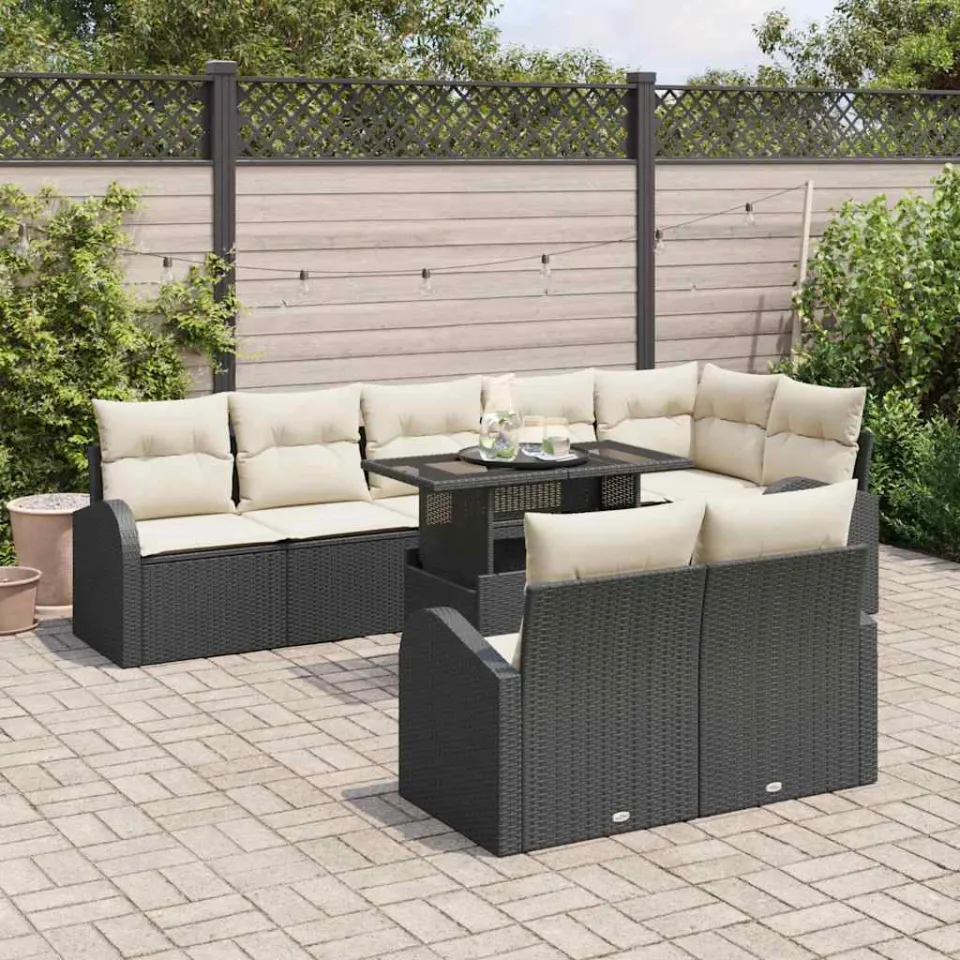 vidaXL Tuin Sofa Set 9 st Zwart Poly riet, foto 3