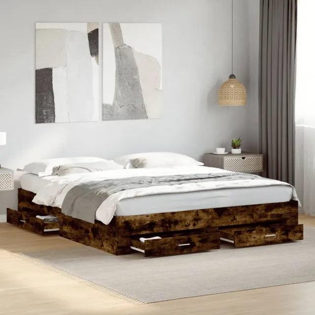 vidaXL Bedframe met lades bewerkt hout gerookt eikenkleurig 200x200 cm