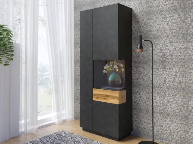 Mobistoxx Vitrine SILAC 2 deuren (rechts) matera/wotan eik met verlichting