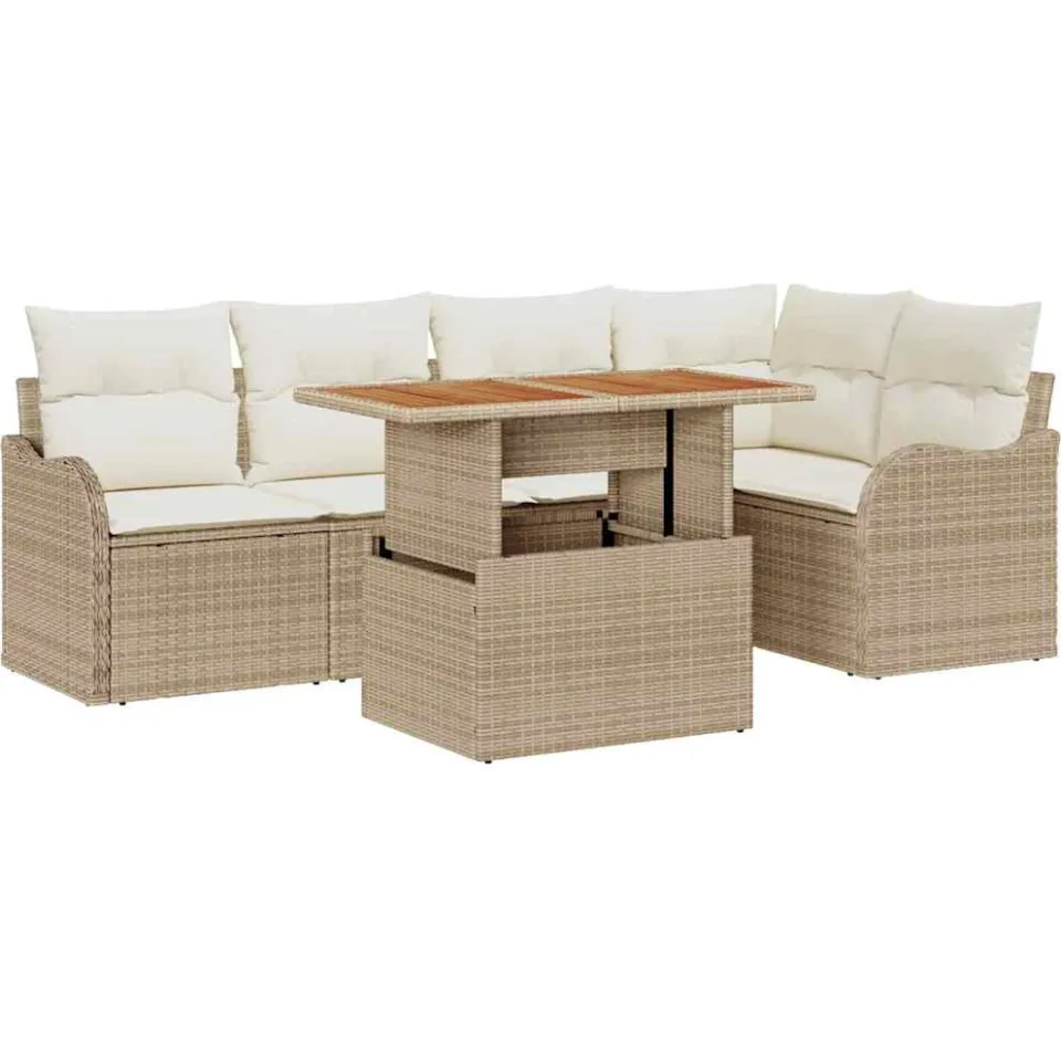vidaXL Tuin Sofa Set 6 st Beige Poly riet