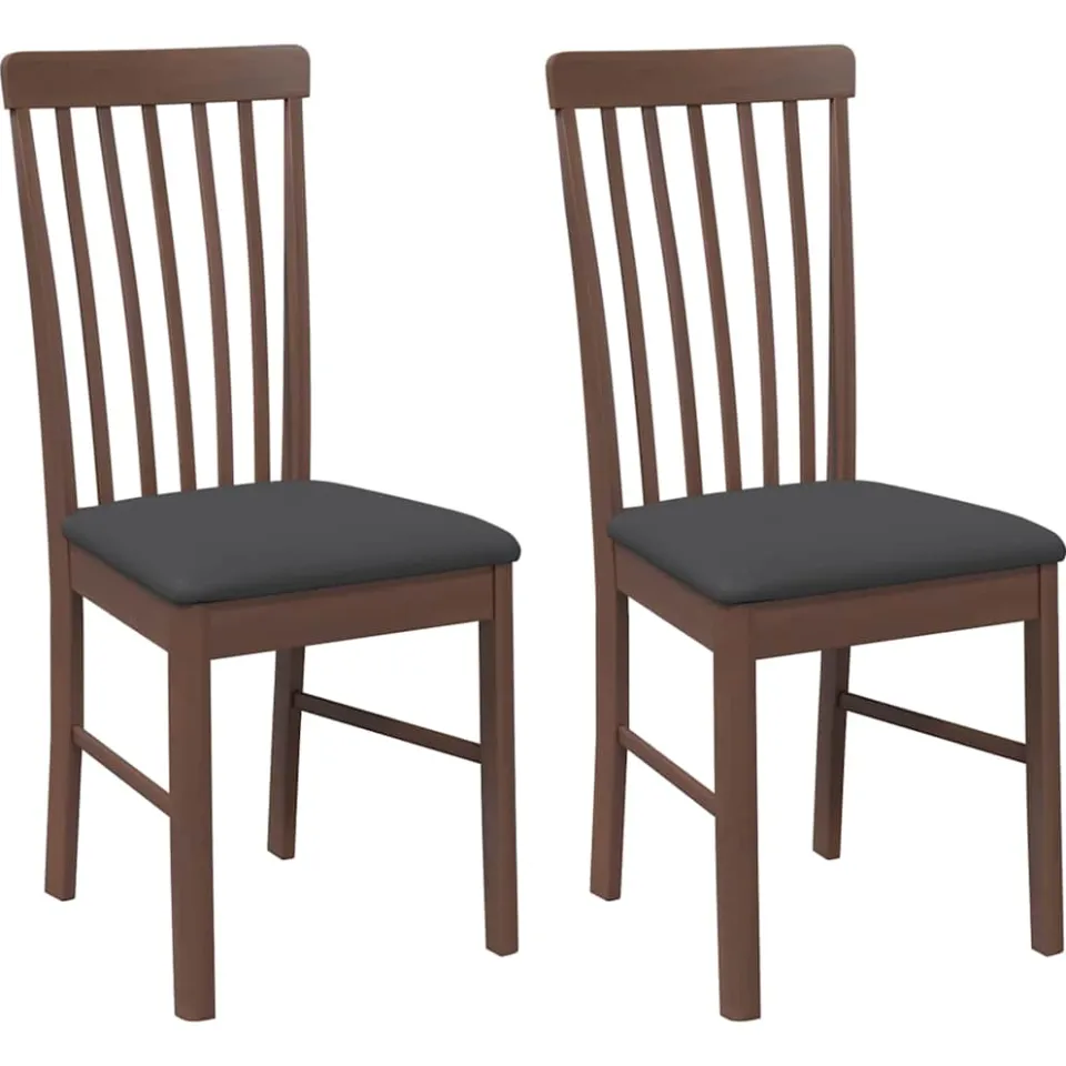 vidaXL Eetkamerstoelen met kussens 2 st massief hout rubber bruin