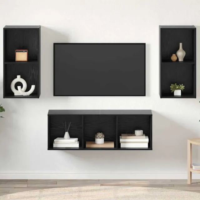 vidaXL Tv-meubelset 3 st 37 x 37 x 107 cm Zwart Eiken