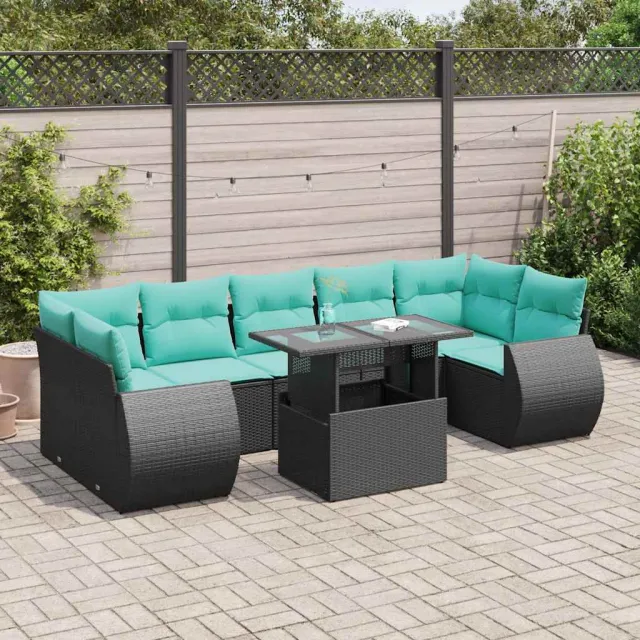 vidaXL 8-delige Loungeset met kussens poly rattan acacia zwart, foto 2