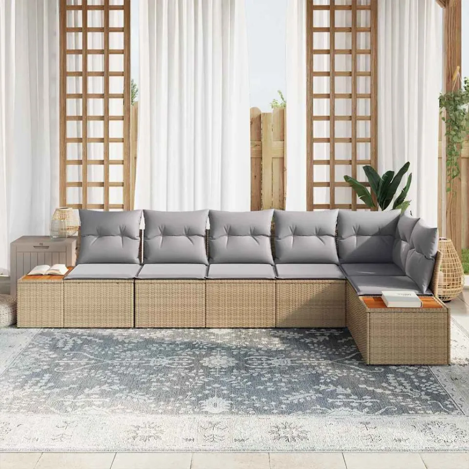 vidaXL Tuinbankenset 6 st Beige Poly riet, foto 3