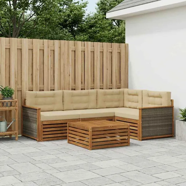 vidaXL Buiten bankenset 5 st 4-zits Natuurlijk en Beige