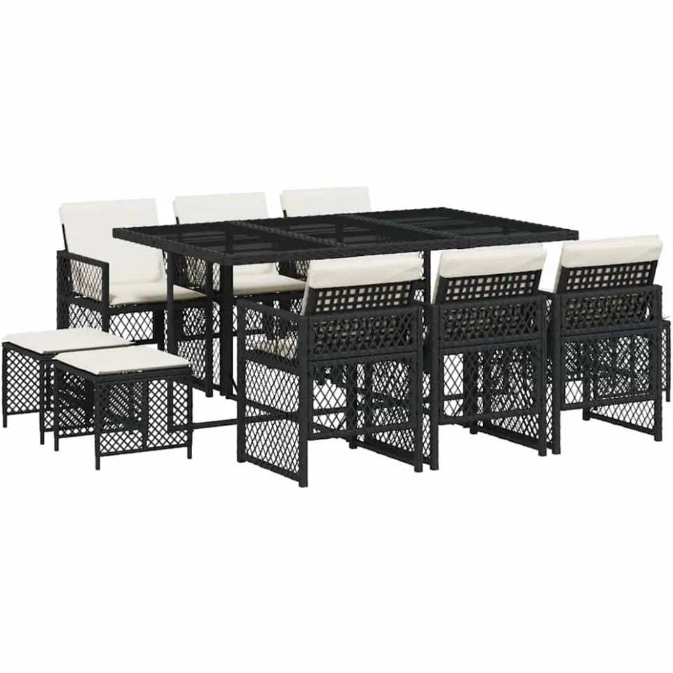 vidaXL 11-delige Tuinset met kussens poly rattan zwart, foto 4