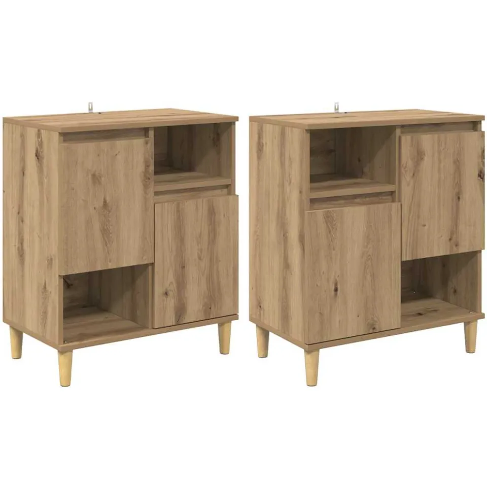 vidaXL Dressoirs 2 st Artisan Eiken 60 x 35 x 70 cm Bewerkt hout, foto 3