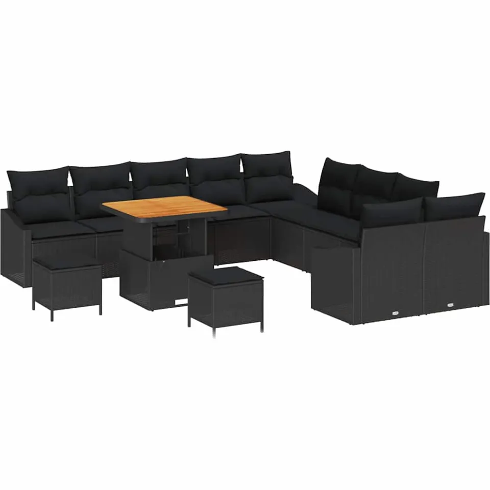 vidaXL Tuinbankenset 13 st Zwart poly rattan