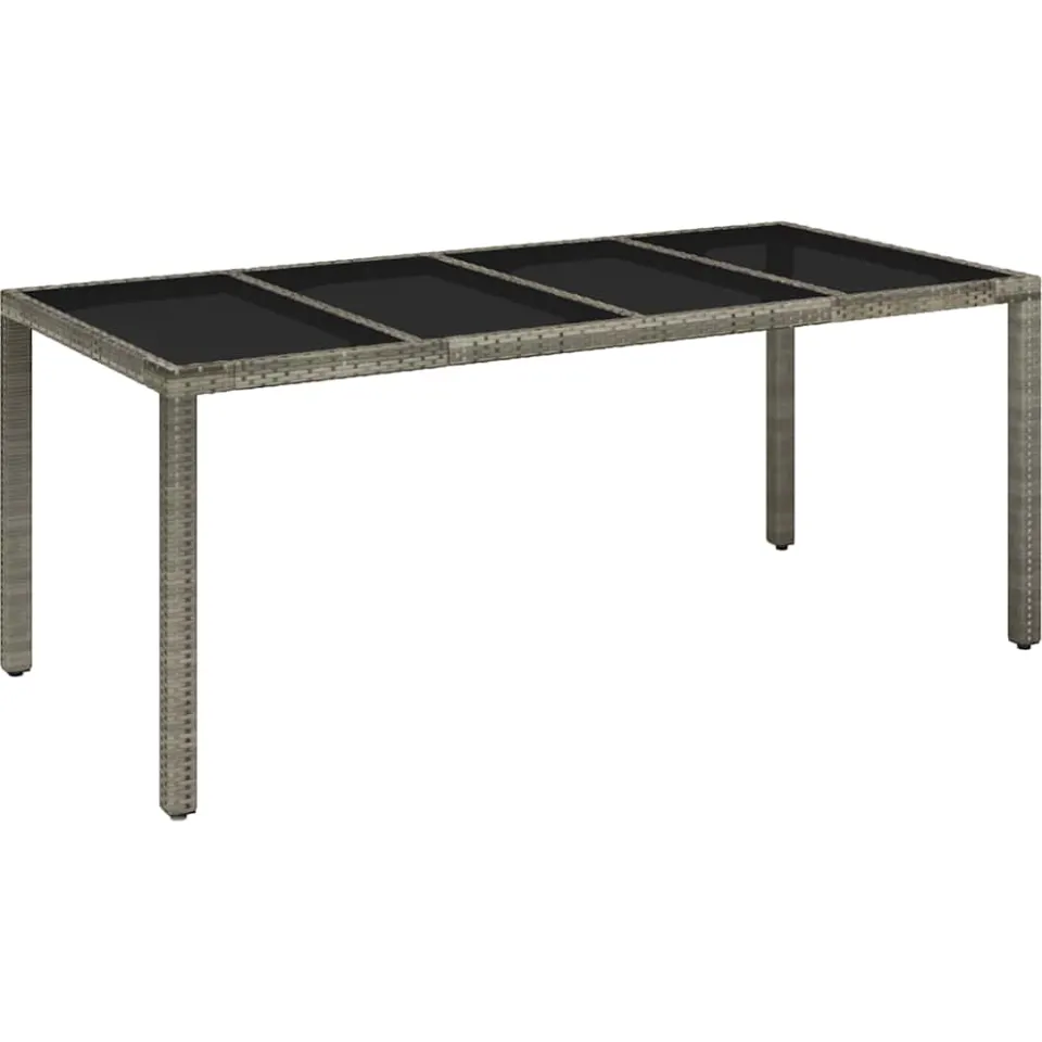 vidaXL Tuintafel met glazen blad 190x90x75 cm poly rattan grijs, foto 3