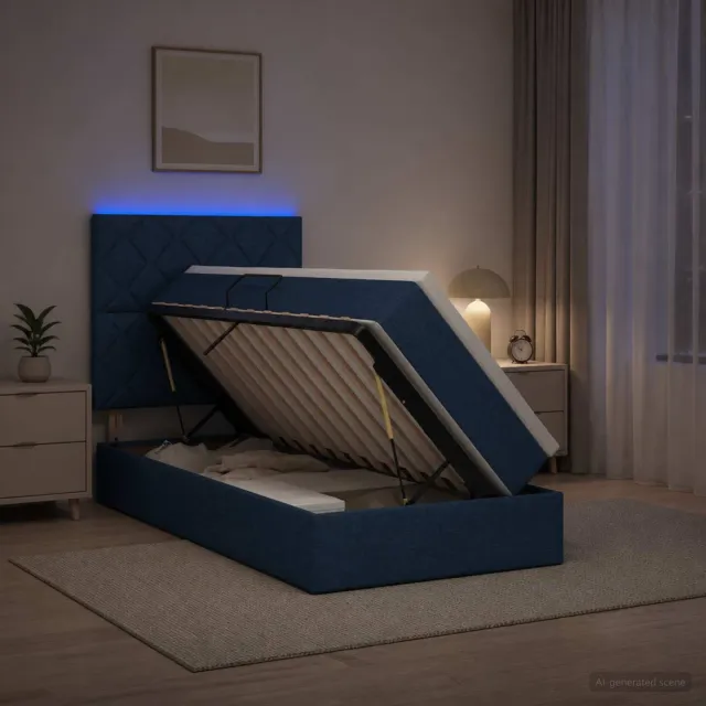 vidaXL LED Opslagbed met Matras Blauw 100 x 200 cm Stof