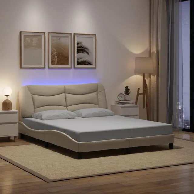 vidaXL Bedframe met LED zonder matras "Hvar" 160x200 cm stof crème