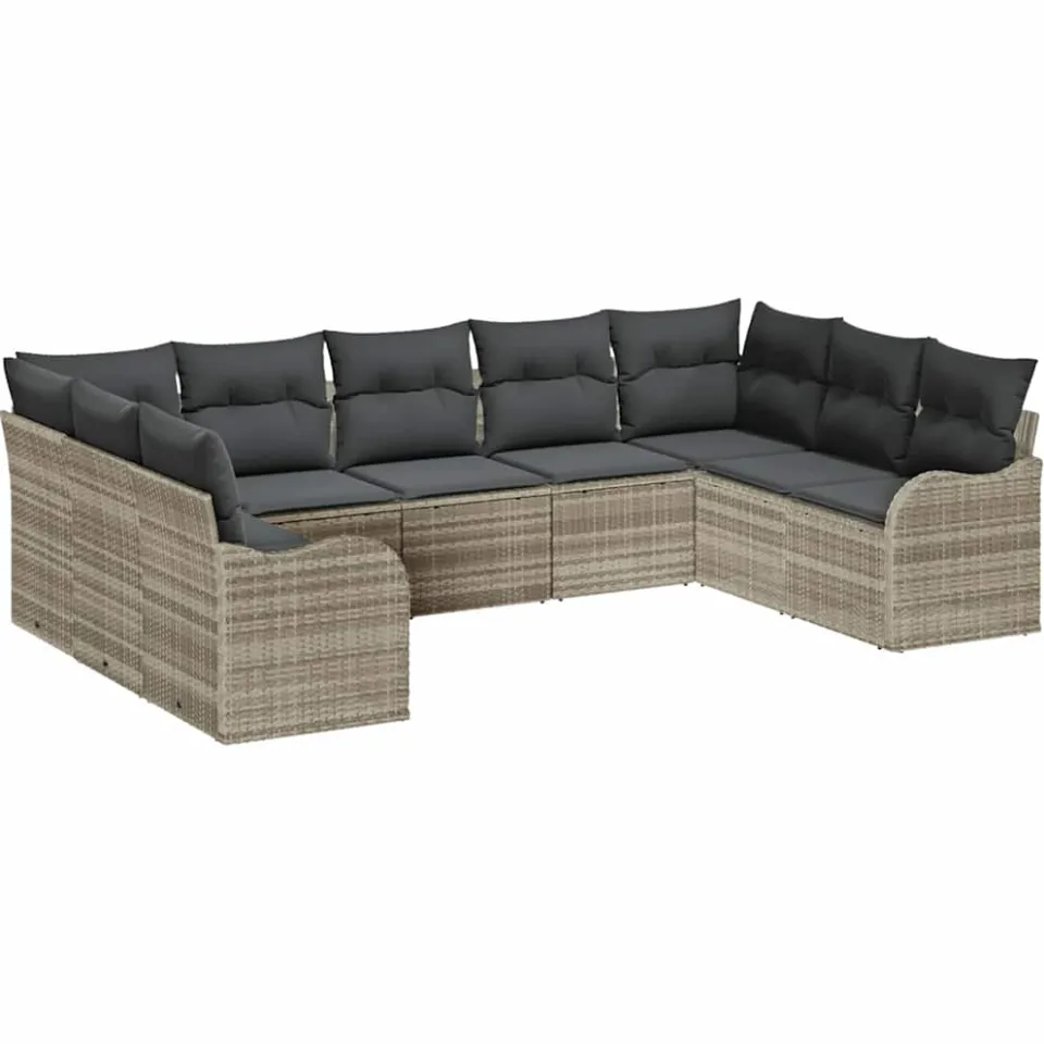 vidaXL Tuin Sofa Set 9 st Lichtgrijs poly rattan