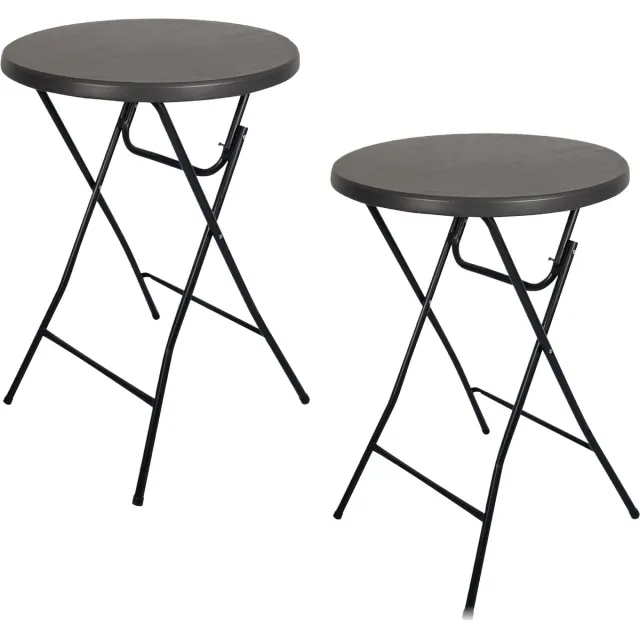 Brasq Statafel Zwart – Ø80 x 110 cm – Set van 2 – Staantafel – Partytafel – Bartafel – Voor Binnen en Buiten – Vouwtafel – Inklapbaar – Kunststof en Metaal