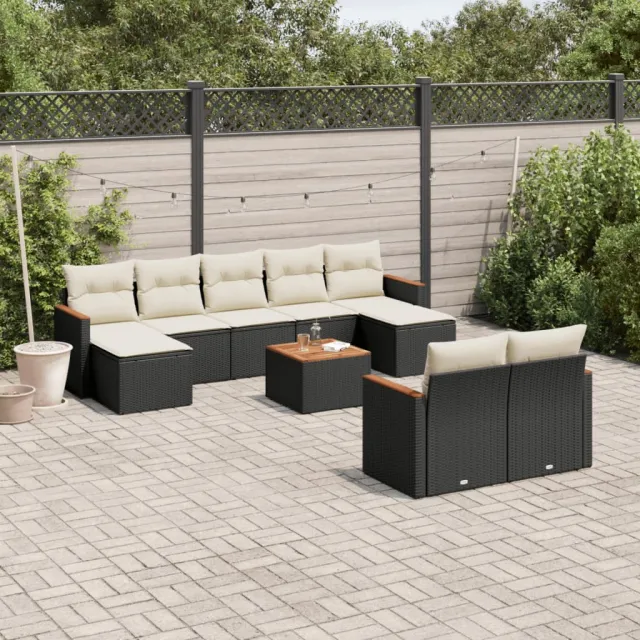 vidaXL 10-delige Loungeset met kussens poly rattan zwart, foto 2