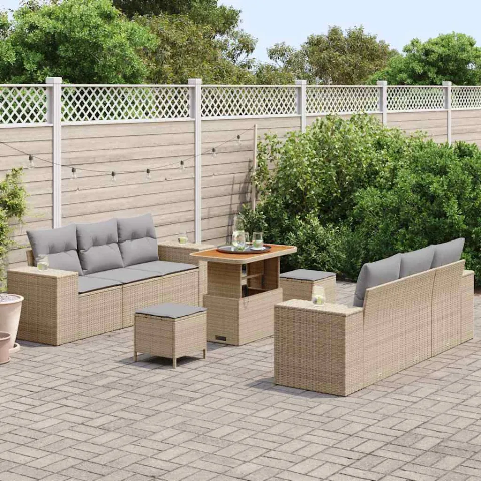 vidaXL Tuin Sofa Set 9 st Beige Poly riet, foto 3