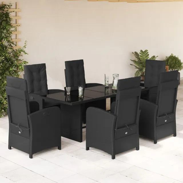 vidaXL 7-delige Tuinset met kussens poly rattan zwart, foto 2
