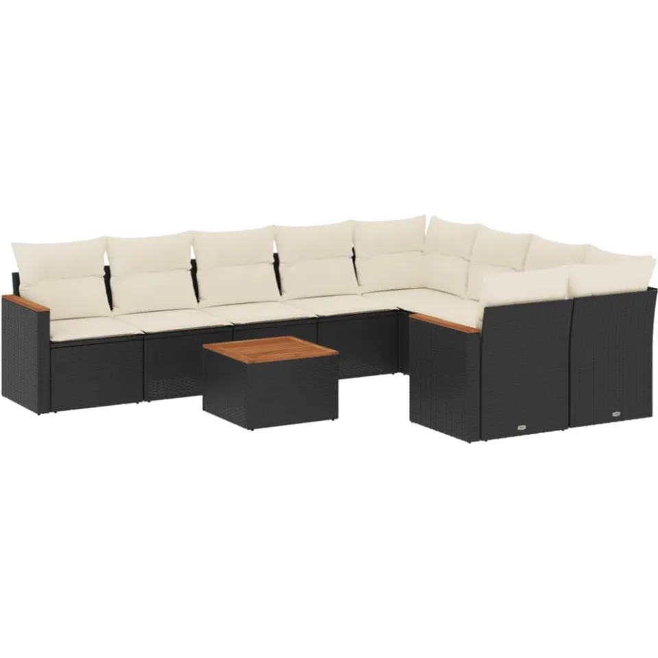 vidaXL 10-delige Loungeset met kussens poly rattan zwart