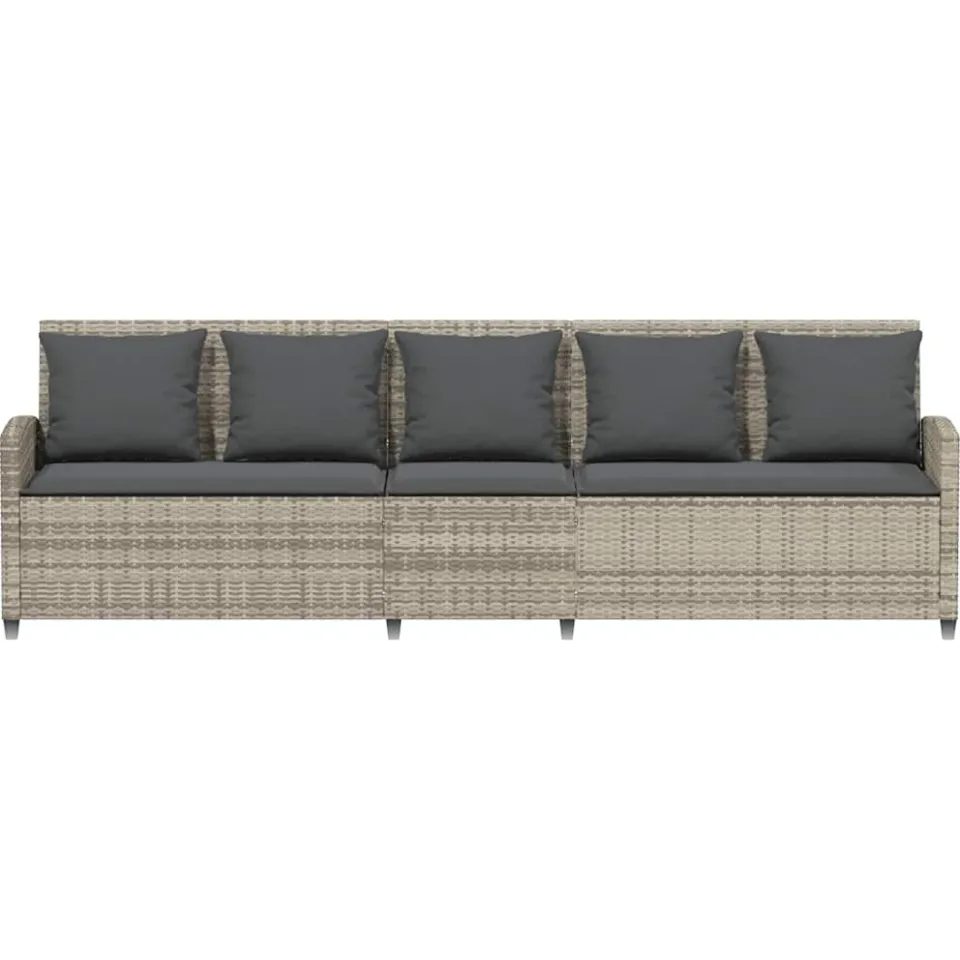 vidaXL Tuinbank 5-zits met kussens poly rattan lichtgrijs grijs, foto 4
