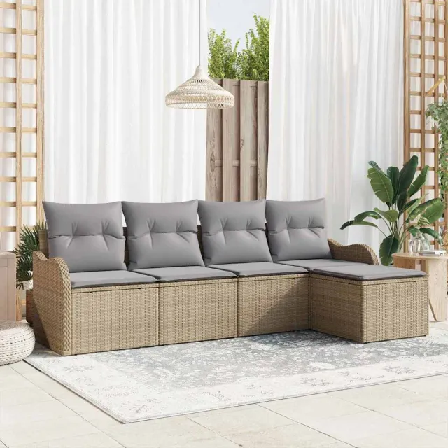 vidaXL Tuin Sofa Set 5 st Beige en Licht Grijs poly rattan, foto 2