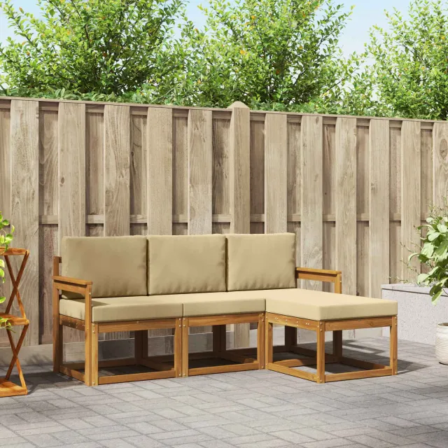 vidaXL Buiten bankenset 4 st 3-zits Natuurlijk en Beige