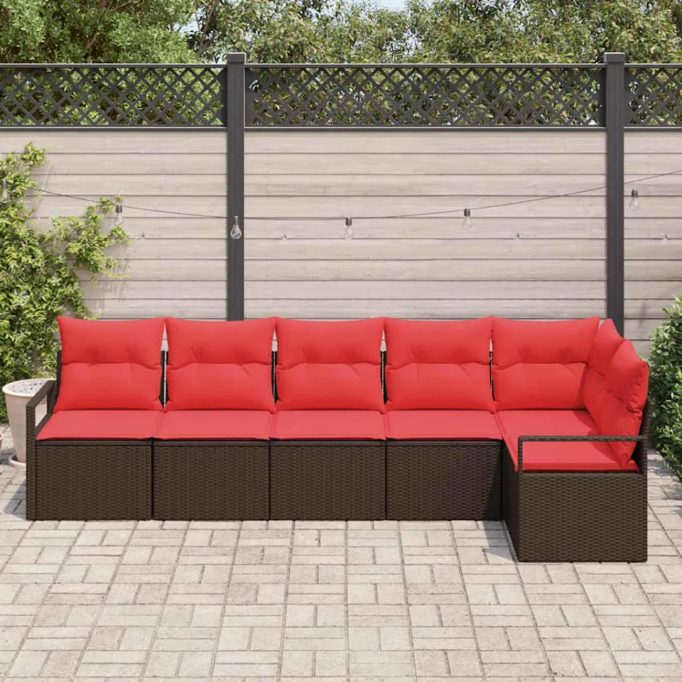 vidaXL Tuinbankenset 6 st Bruin en Rood poly rattan, foto 3
