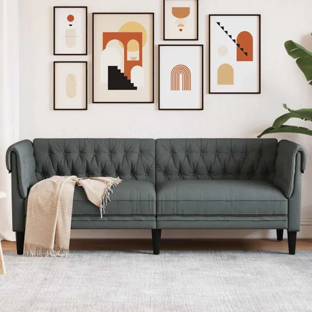 vidaXL Driezitsbank Chesterfield-stijl stof donkergrijs