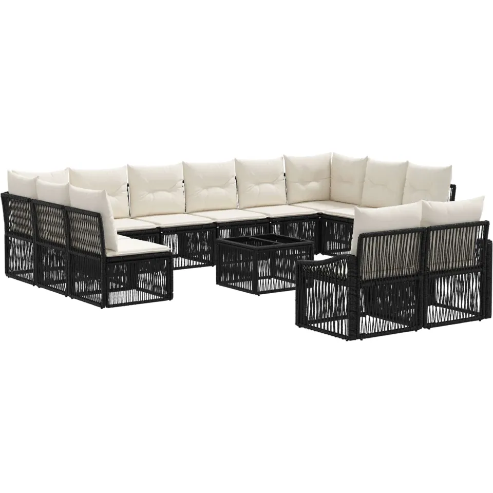 vidaXL Tuinbankenset 13 st Zwart poly rattan, foto 3