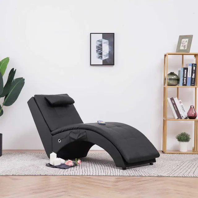 vidaXL Massage chaise longue met kussen kunstleer zwart, foto 2