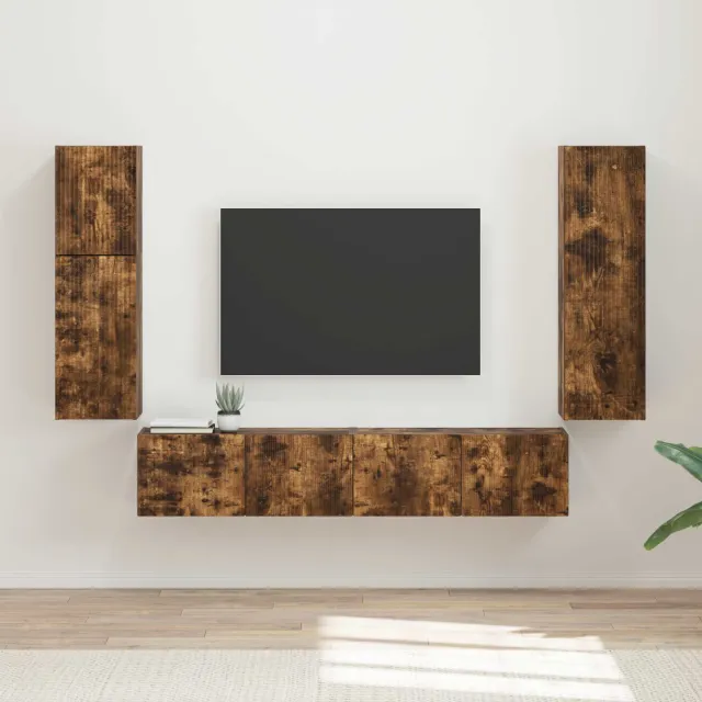 vidaXL Tv-meubelset 4 st Gerookt eiken Bewerkt hout Bruin