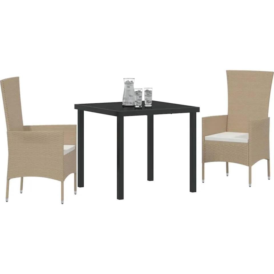 vidaXL Tuin eettafelset 3 st Beige poly rattan