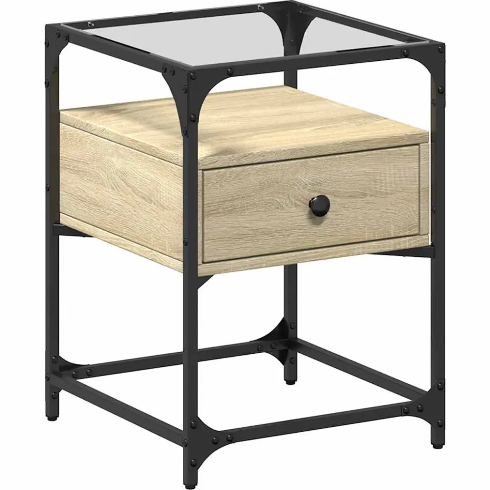 vidaXL Nachtkastje 40x40x55 cm bewerkt hout sonoma eikenkleurig, foto 3